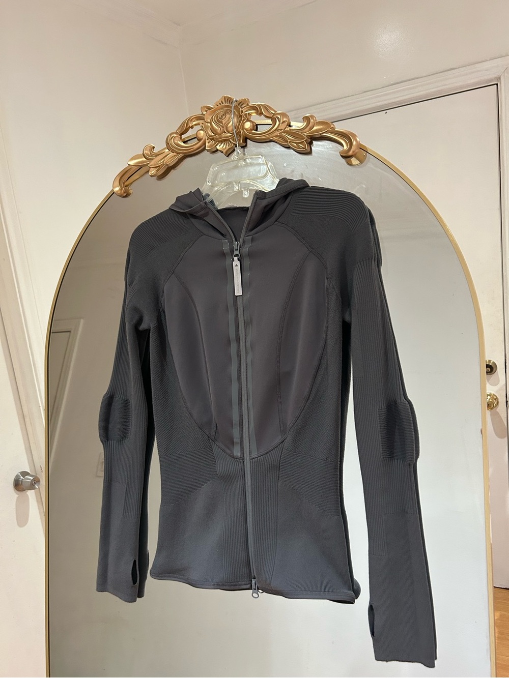 Adidas x Stella McCartney Slim Rib Zip Up Gray Hooded Compression Jacket, M